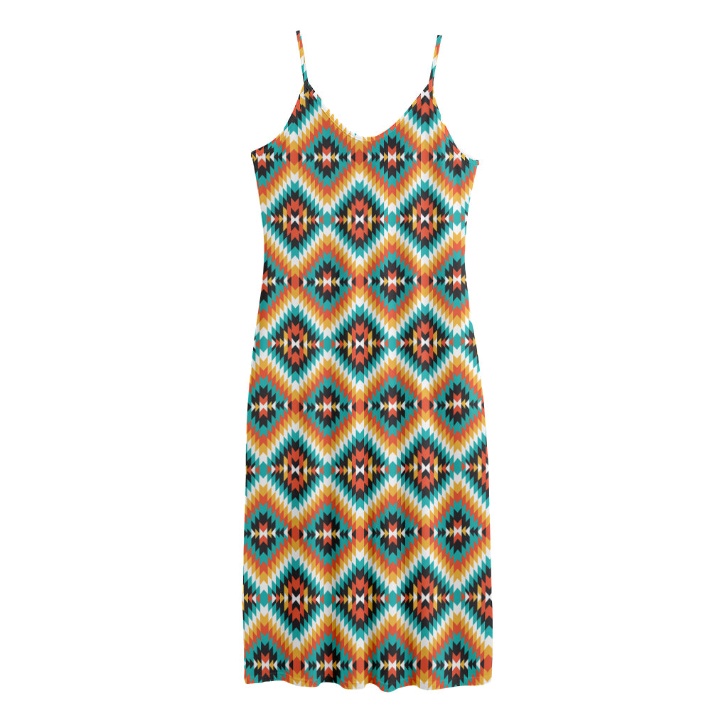 Ethnic Native American Pattern Print Jersey Midi Cami Dress