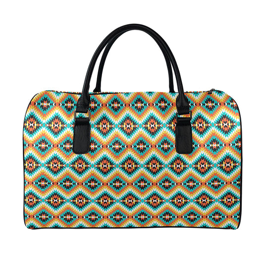 Ethnic Native American Pattern Print Leather Duffle Bag