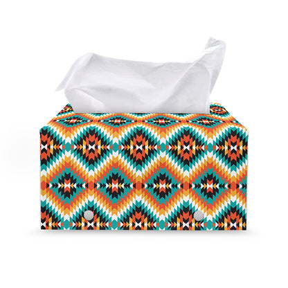 Ethnic Native American Pattern Print Leather Tissue Box Cover