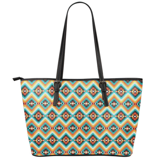 Ethnic Native American Pattern Print Leather Tote Bag
