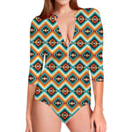 Ethnic Native American Pattern Print Long Sleeve Swimsuit