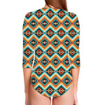 Ethnic Native American Pattern Print Long Sleeve Swimsuit