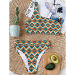 Ethnic Native American Pattern Print One Shoulder Bikini Top
