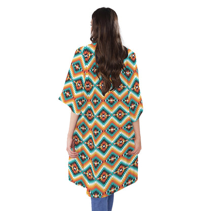Ethnic Native American Pattern Print Open Front Beach Cover Up