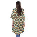 Ethnic Native American Pattern Print Open Front Beach Cover Up