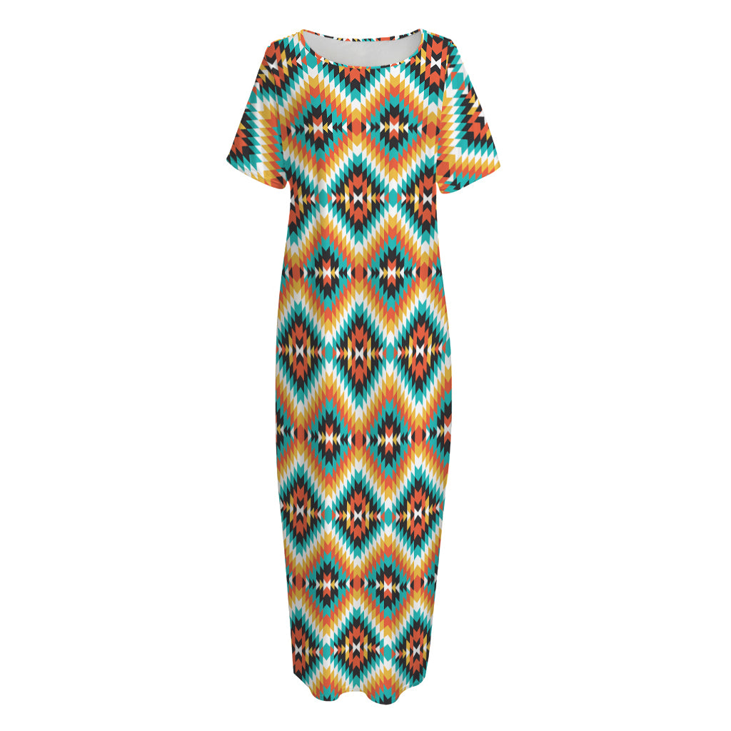 Ethnic Native American Pattern Print Short Sleeve Long Nightdress