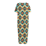 Ethnic Native American Pattern Print Short Sleeve Long Nightdress