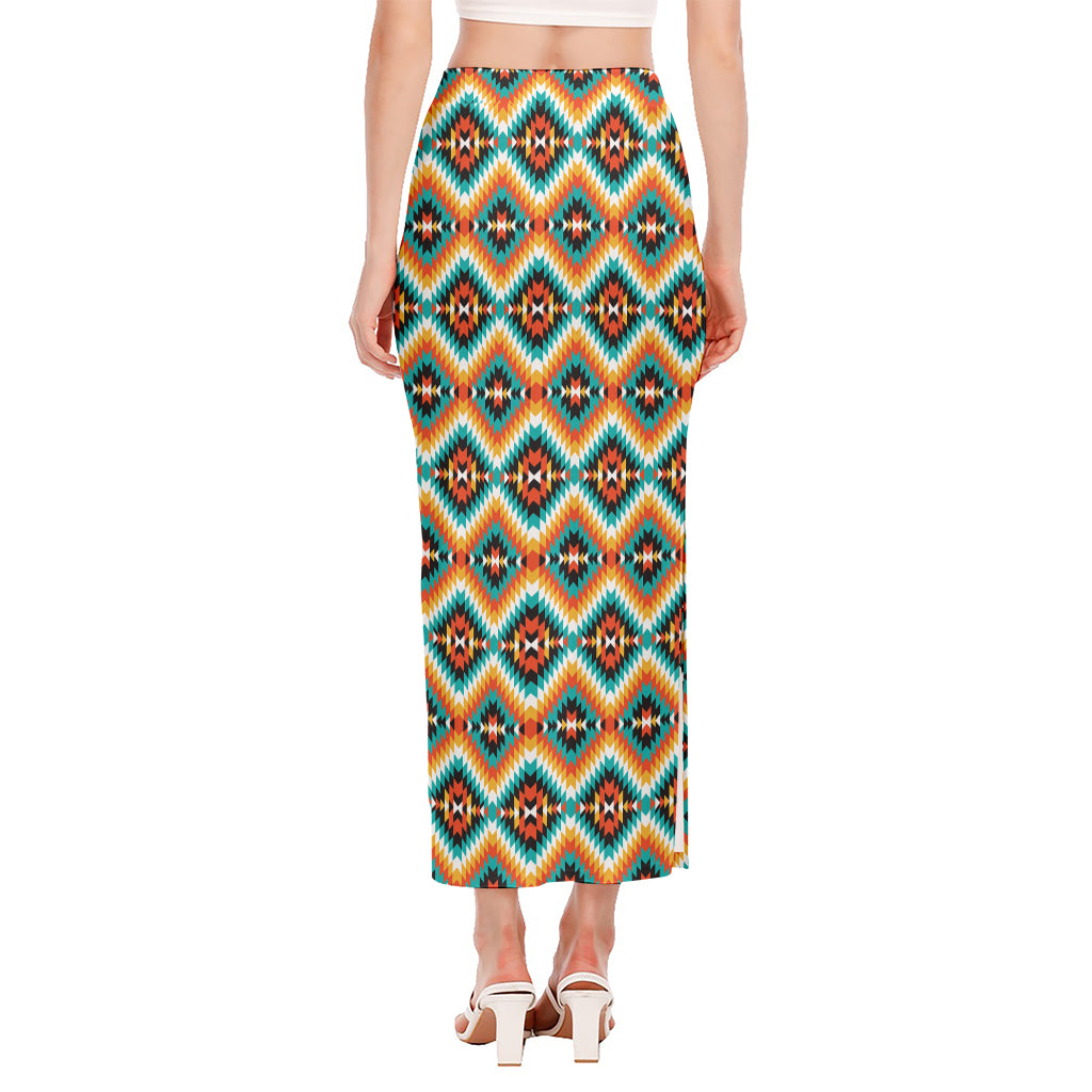 Ethnic Native American Pattern Print Side Slit Maxi Skirt