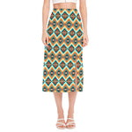 Ethnic Native American Pattern Print Side Slit Midi Skirt
