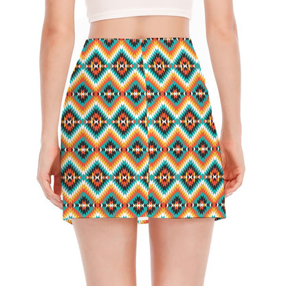 Ethnic Native American Pattern Print Side Slit Mini Skirt