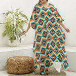 Ethnic Native American Pattern Print Silk V-Neck Kaftan Dress