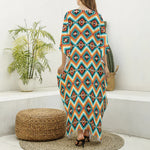 Ethnic Native American Pattern Print Silk V-Neck Kaftan Dress