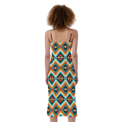 Ethnic Native American Pattern Print Slim Fit Midi Cami Dress