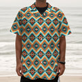 Ethnic Native American Pattern Print Textured Short Sleeve Shirt