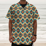 Ethnic Native American Pattern Print Textured Short Sleeve Shirt