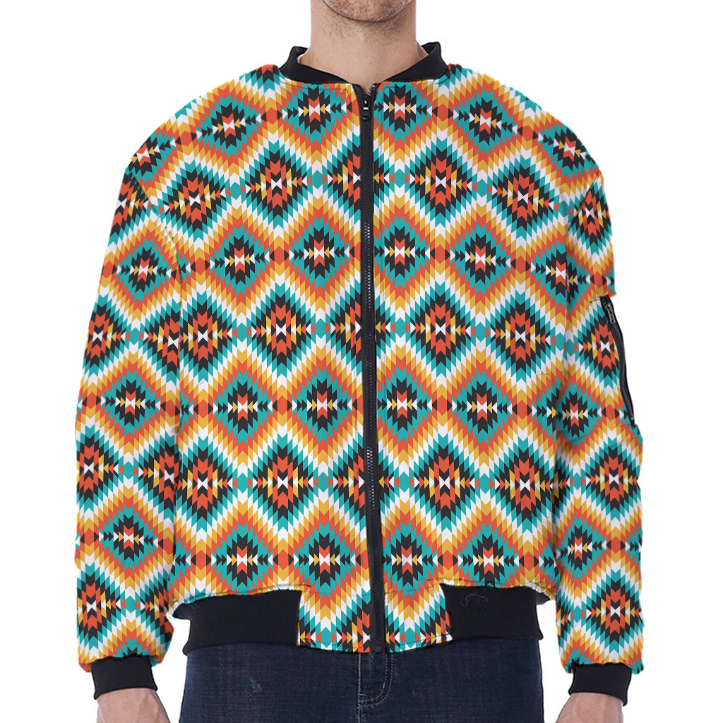 Ethnic Native American Pattern Print Zip Sleeve Bomber Jacket