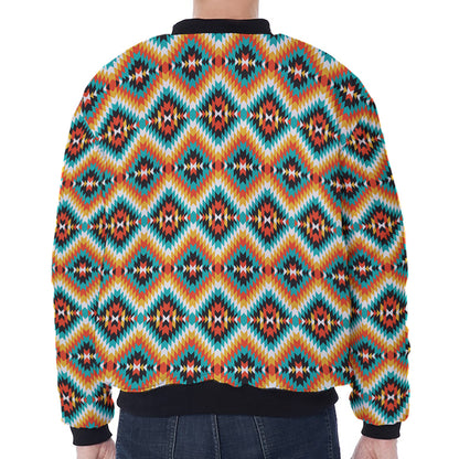 Ethnic Native American Pattern Print Zip Sleeve Bomber Jacket