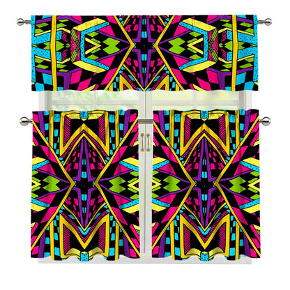 Ethnic Psychedelic Trippy Print 3 Piece Kitchen Curtains