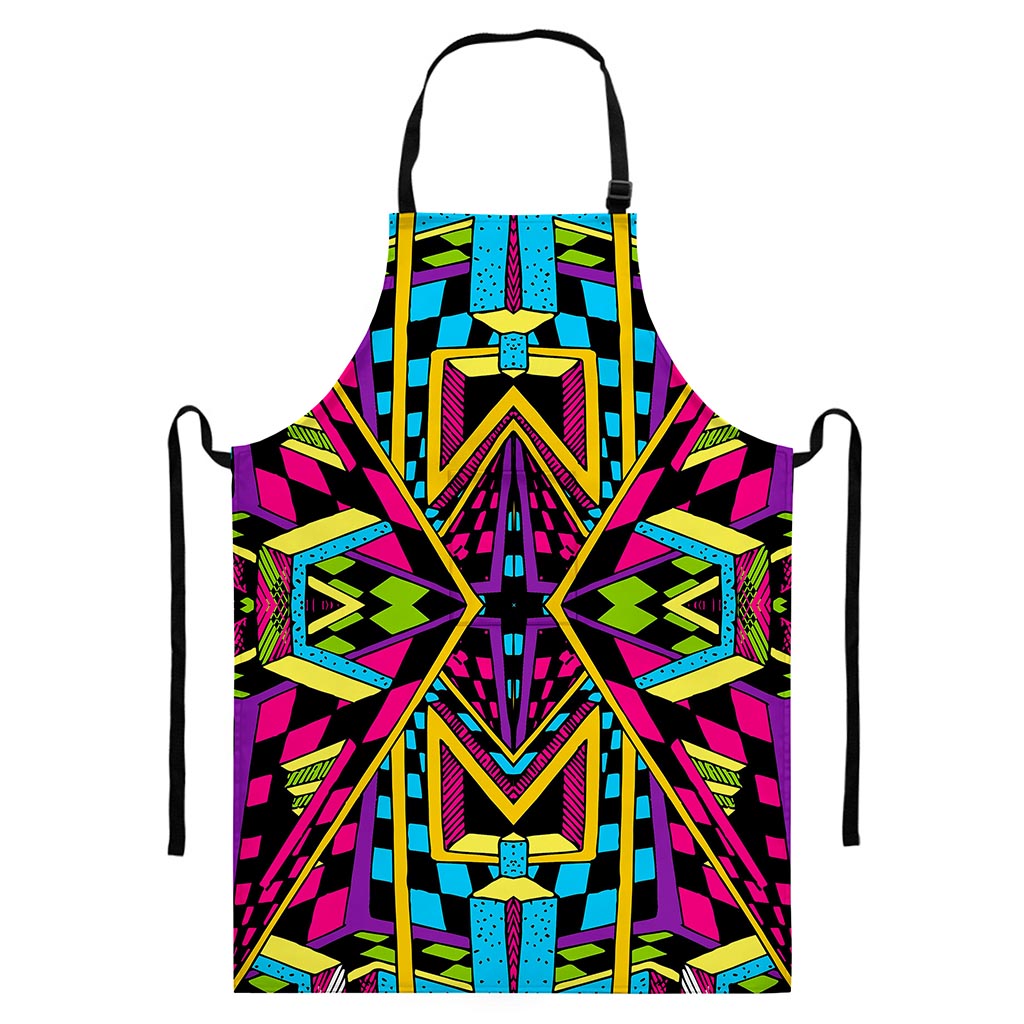 Ethnic Psychedelic Trippy Print Bib Apron With Pocket