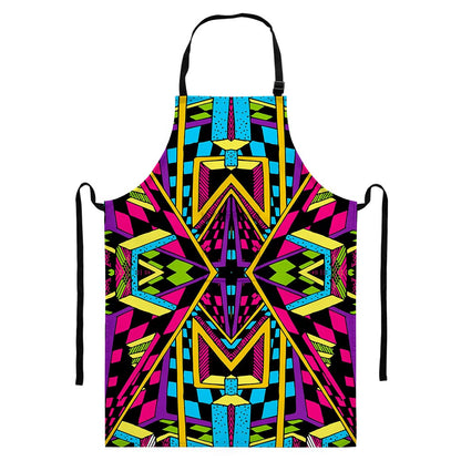 Ethnic Psychedelic Trippy Print Bib Apron With Pocket
