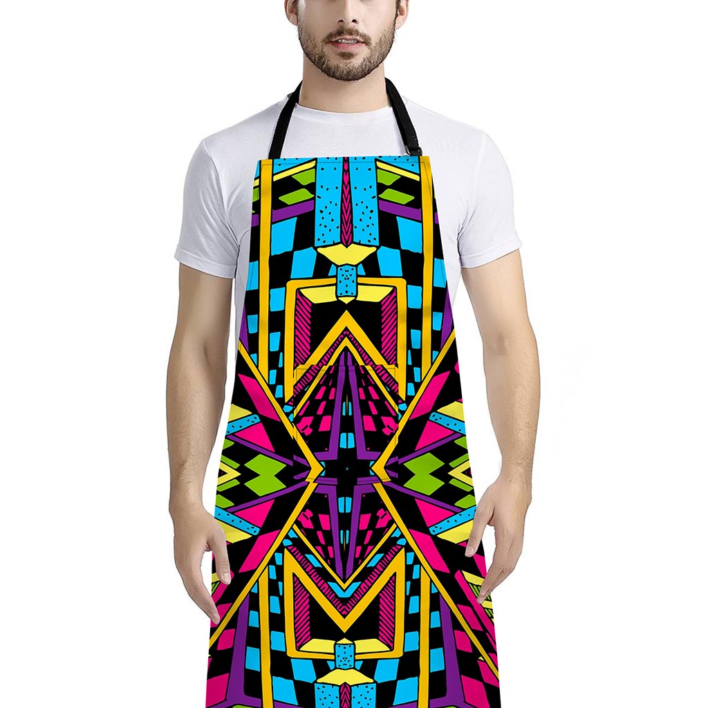 Ethnic Psychedelic Trippy Print Bib Apron With Pocket