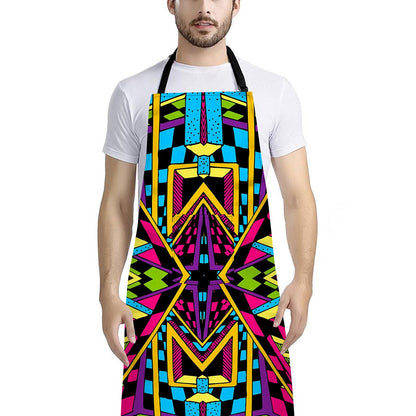 Ethnic Psychedelic Trippy Print Bib Apron With Pocket