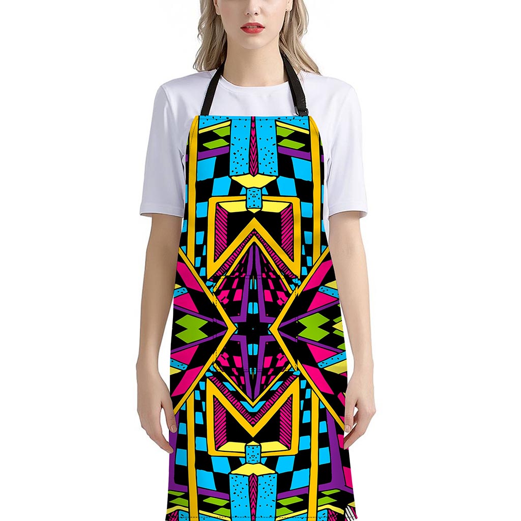 Ethnic Psychedelic Trippy Print Bib Apron With Pocket