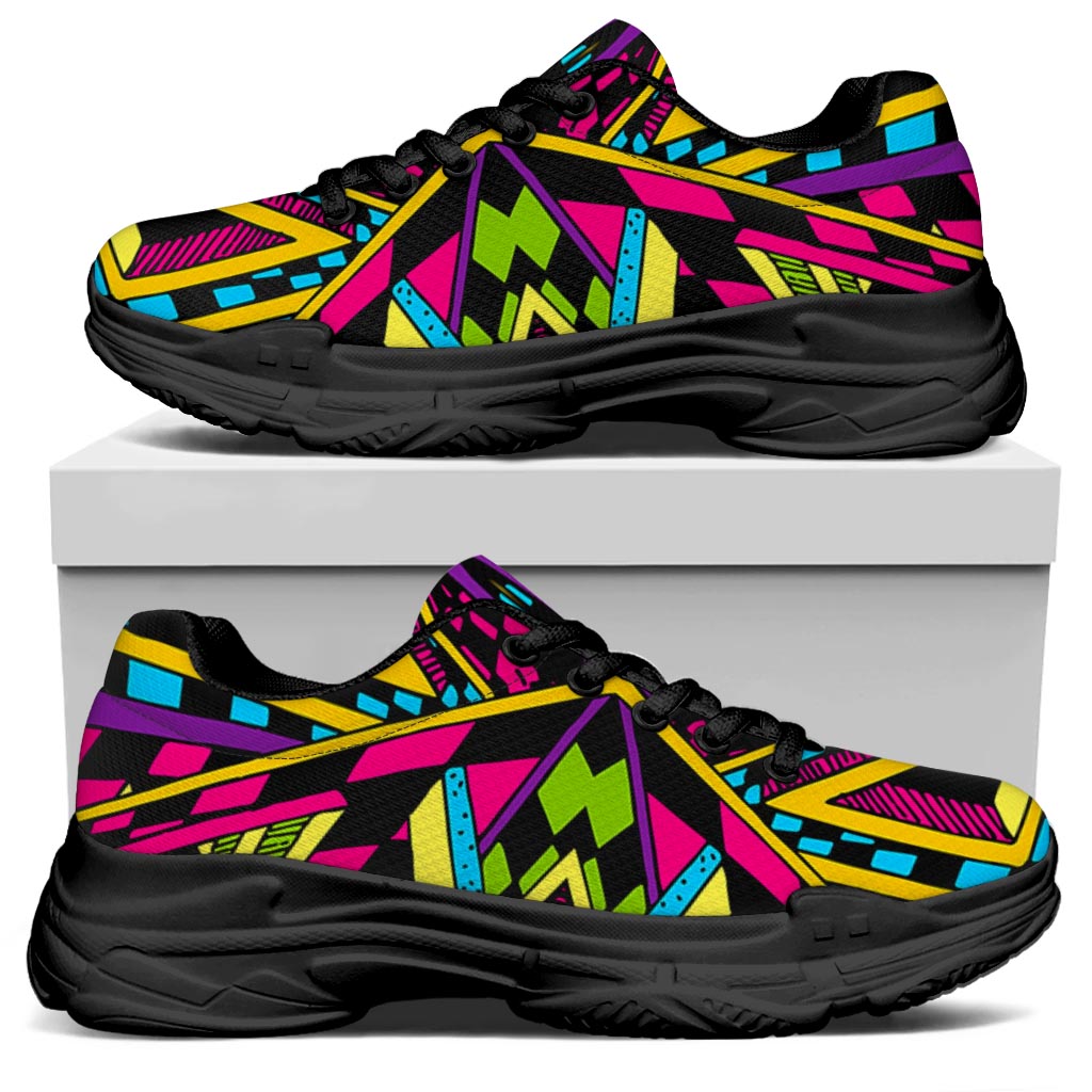 Ethnic Psychedelic Trippy Print Black Chunky Shoes