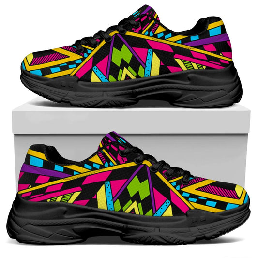 Ethnic Psychedelic Trippy Print Black Chunky Shoes