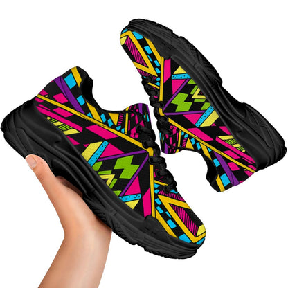 Ethnic Psychedelic Trippy Print Black Chunky Shoes