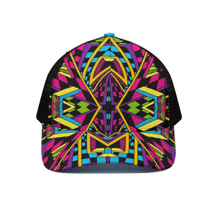 Ethnic Psychedelic Trippy Print Black Mesh Trucker Cap