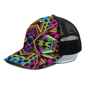 Ethnic Psychedelic Trippy Print Black Mesh Trucker Cap