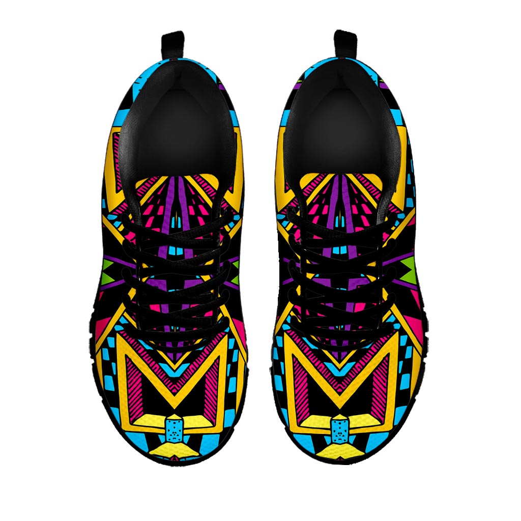 Ethnic Psychedelic Trippy Print Black Running Shoes