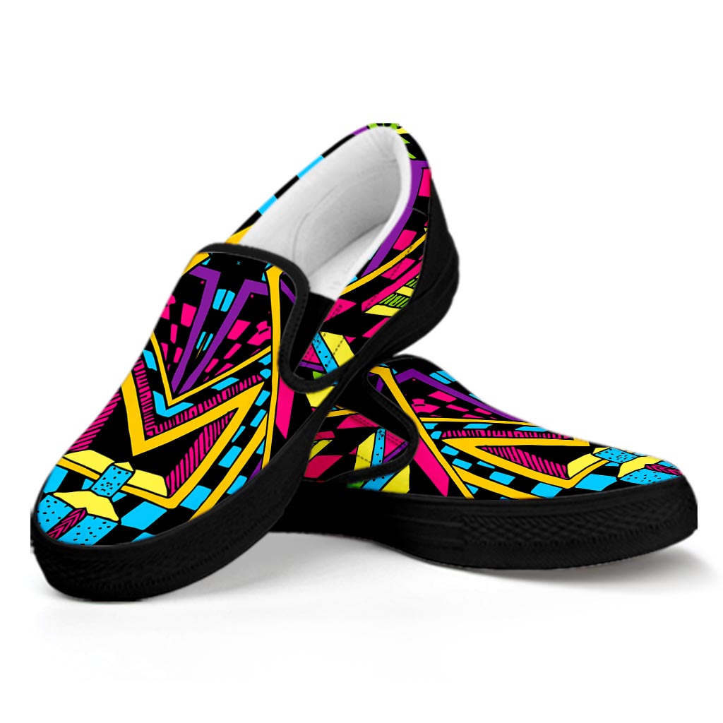 Ethnic Psychedelic Trippy Print Black Slip On Sneakers