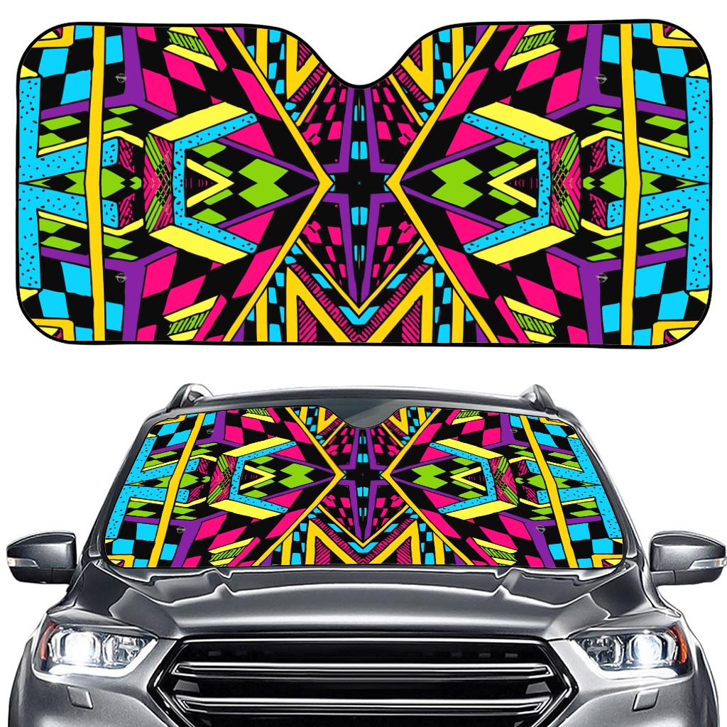 Ethnic Psychedelic Trippy Print Car Windshield Sun Shade