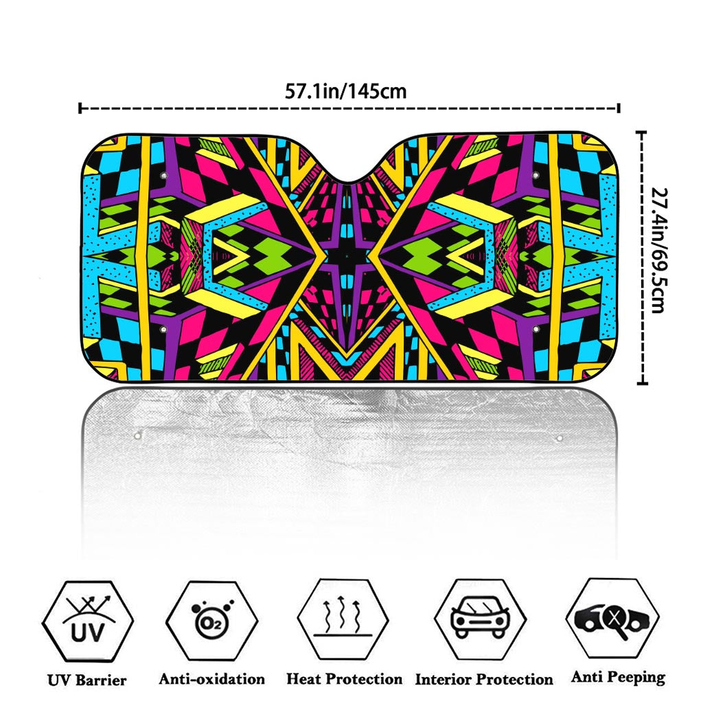 Ethnic Psychedelic Trippy Print Car Windshield Sun Shade