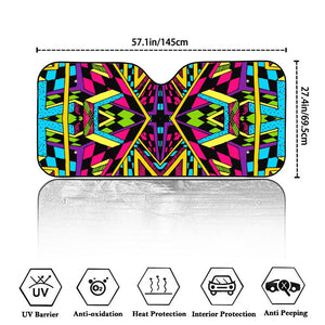 Ethnic Psychedelic Trippy Print Car Windshield Sun Shade