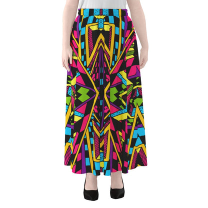 Ethnic Psychedelic Trippy Print Chiffon Maxi Skirt