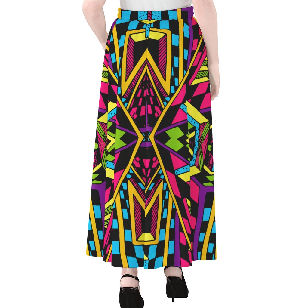 Ethnic Psychedelic Trippy Print Chiffon Maxi Skirt