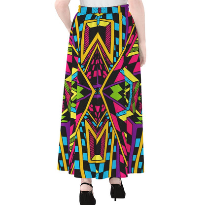 Ethnic Psychedelic Trippy Print Chiffon Maxi Skirt