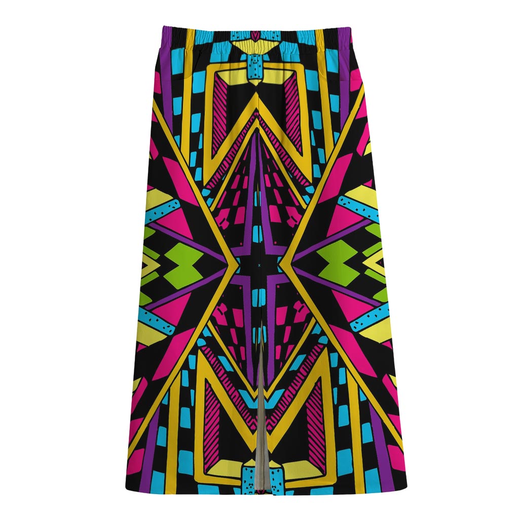 Ethnic Psychedelic Trippy Print Cotton Front Slit Maxi Skirt