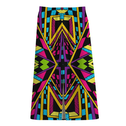 Ethnic Psychedelic Trippy Print Cotton Front Slit Maxi Skirt