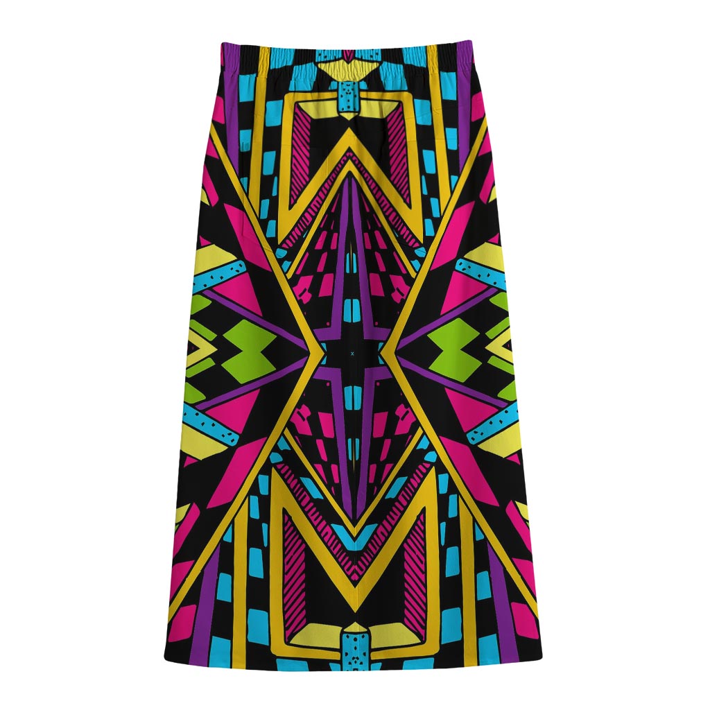Ethnic Psychedelic Trippy Print Cotton Front Slit Maxi Skirt