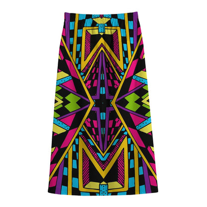Ethnic Psychedelic Trippy Print Cotton Front Slit Maxi Skirt