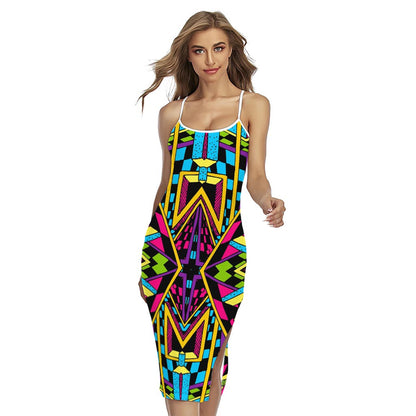 Ethnic Psychedelic Trippy Print Cross Back Cami Dress