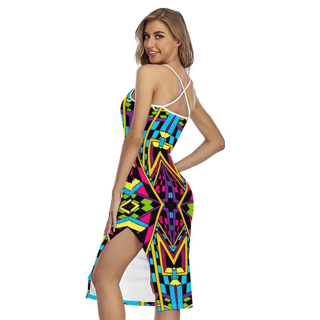 Ethnic Psychedelic Trippy Print Cross Back Cami Dress