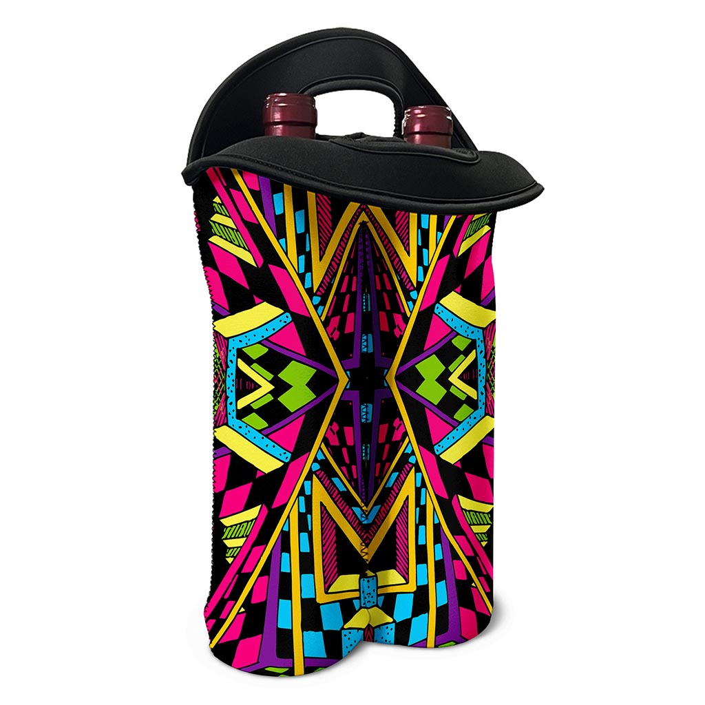 Ethnic Psychedelic Trippy Print Double Neoprene Wine Tote
