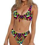 Ethnic Psychedelic Trippy Print Front Bow Tie Bikini