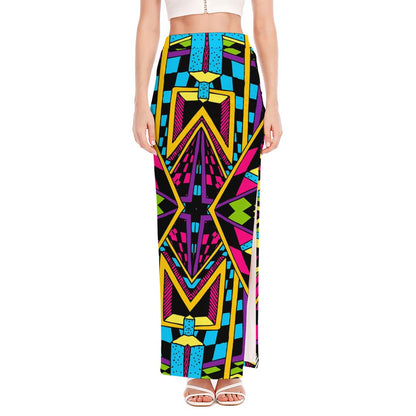 Ethnic Psychedelic Trippy Print High Slit Maxi Skirt