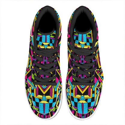 Ethnic Psychedelic Trippy Print High Top Leather Sneakers